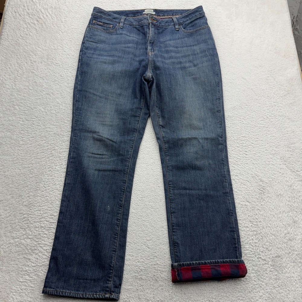 LL Bean Favorite Fit Flannel Lined Jeans Mens 16 Reg Blue‎ Plaid 266907